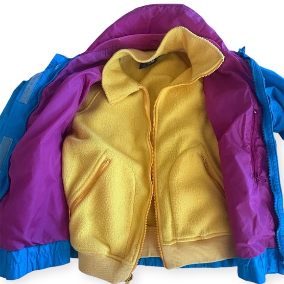 COLUMBIA BUGABOO Vintage 80/90s 3-in-1 Ski Coat Jacket Blue Pink Yellow Women L - Picture 7 of 16